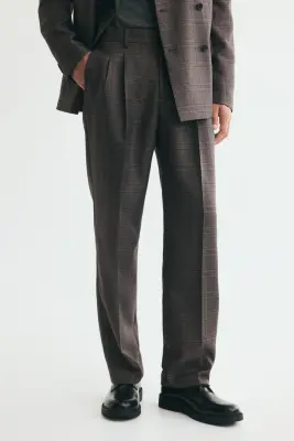 Regular Fit Suit trousers - Beige clair/carreaux — photo 1
