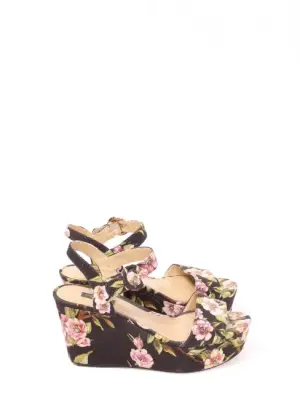 Sandales compensées fleuries noir et rose Prix boutique 575€ Taille 40 — photo 1