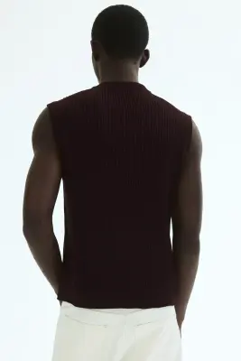 Pull sans manches côtelé Slim Fit - Violet prune — photo 2