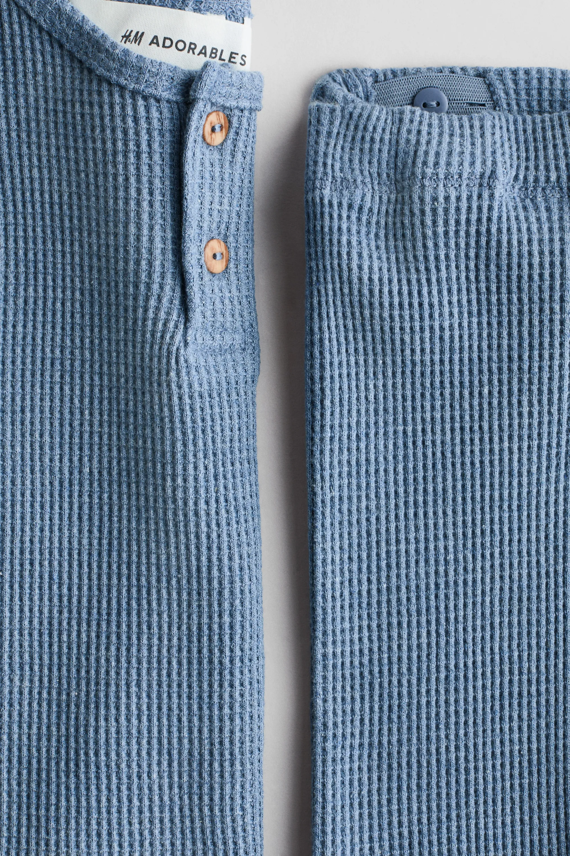 Ensemble 2 pièces en coton gaufré - Bleu ancien