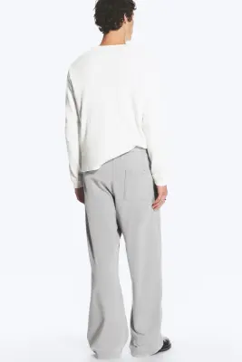 Pantalon lounge large en coton - Gris poudré clair — photo 3