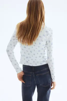 Gilet en jersey pointelle - Blanc/bleu/fleuri — photo 3