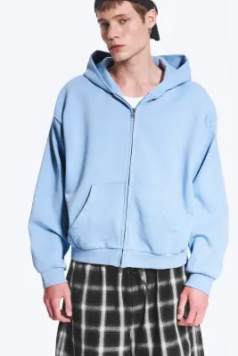 Sweat à capuche zippé ample - Bleu clair délavé — photo 2