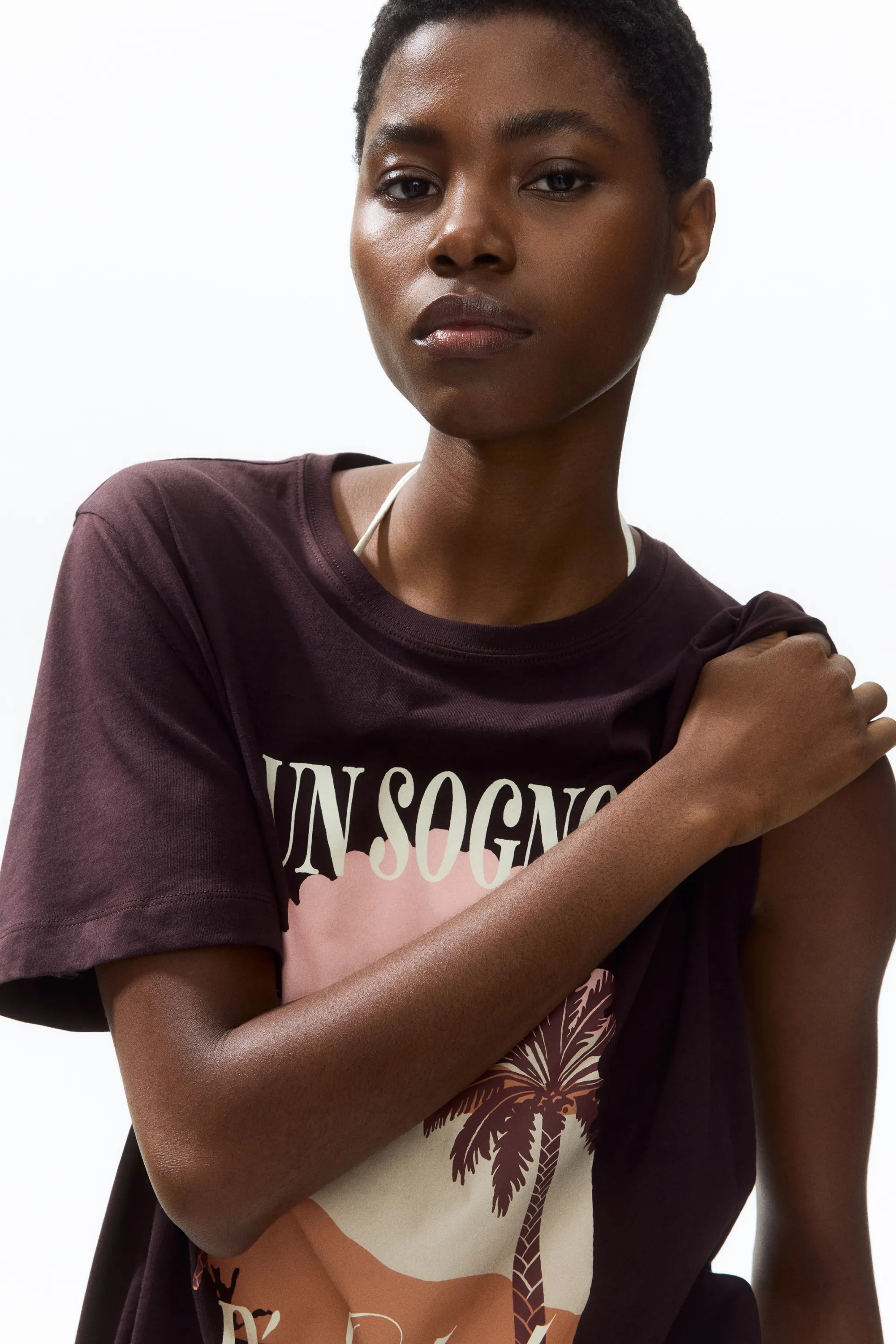 T-shirt imprimé - Marron foncé/palmiers