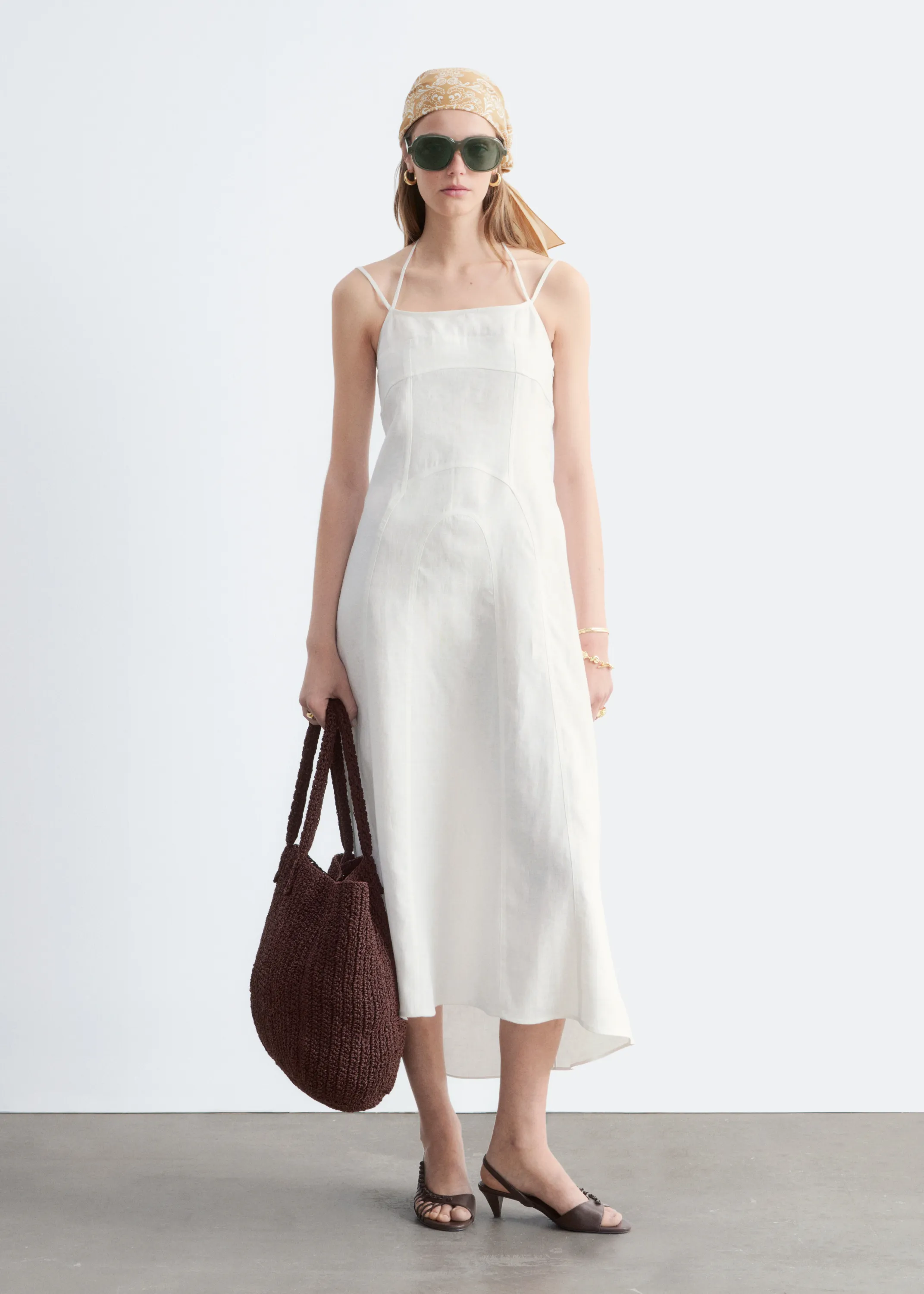 Robe midi en lin - Blanc