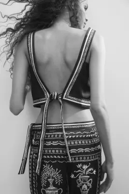 Crop top imprimé - Bleu foncé/fleur — photo 3