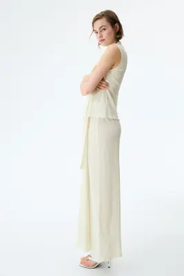 Pantalon froissé à effet croisé - Beige clair — photo 3