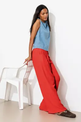 Pantalon large uni crinkle — photo 3