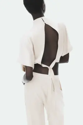 Top en satin avec dos ouvert - Beige clair — photo 2