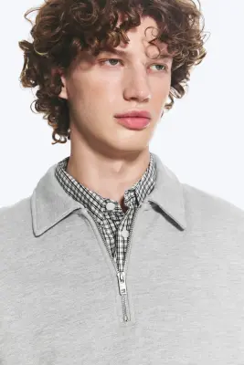 Sweat quart-zippé - Clair poudré chiné — photo 2