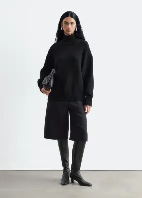 Pull oversize en laine avec col roulé - Noir — photo 2