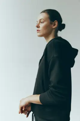 Veste oversize en scuba avec capuche et zip - Marron foncé — photo 3