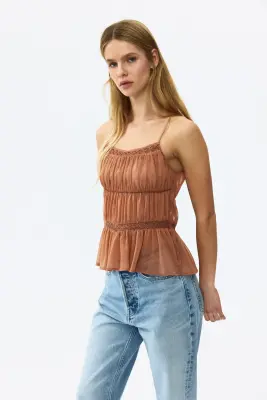 Top à bretelles fines avec perles fantaisie - Orange ancien — photo 2