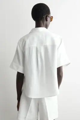 CHEMISE OVERSIZE À MANCHES COURTES EN LIN - BLANC — photo 4