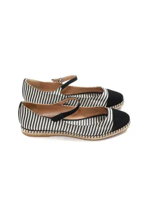 Espadrilles babies SEBILLE en soie rayée noir et blanc et suède noir Px boutique 450€ Taille 38 — photo 4