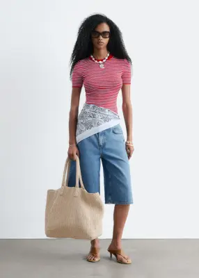 T-shirt côtelé - Rouge/Lilas/Rayé — photo 1