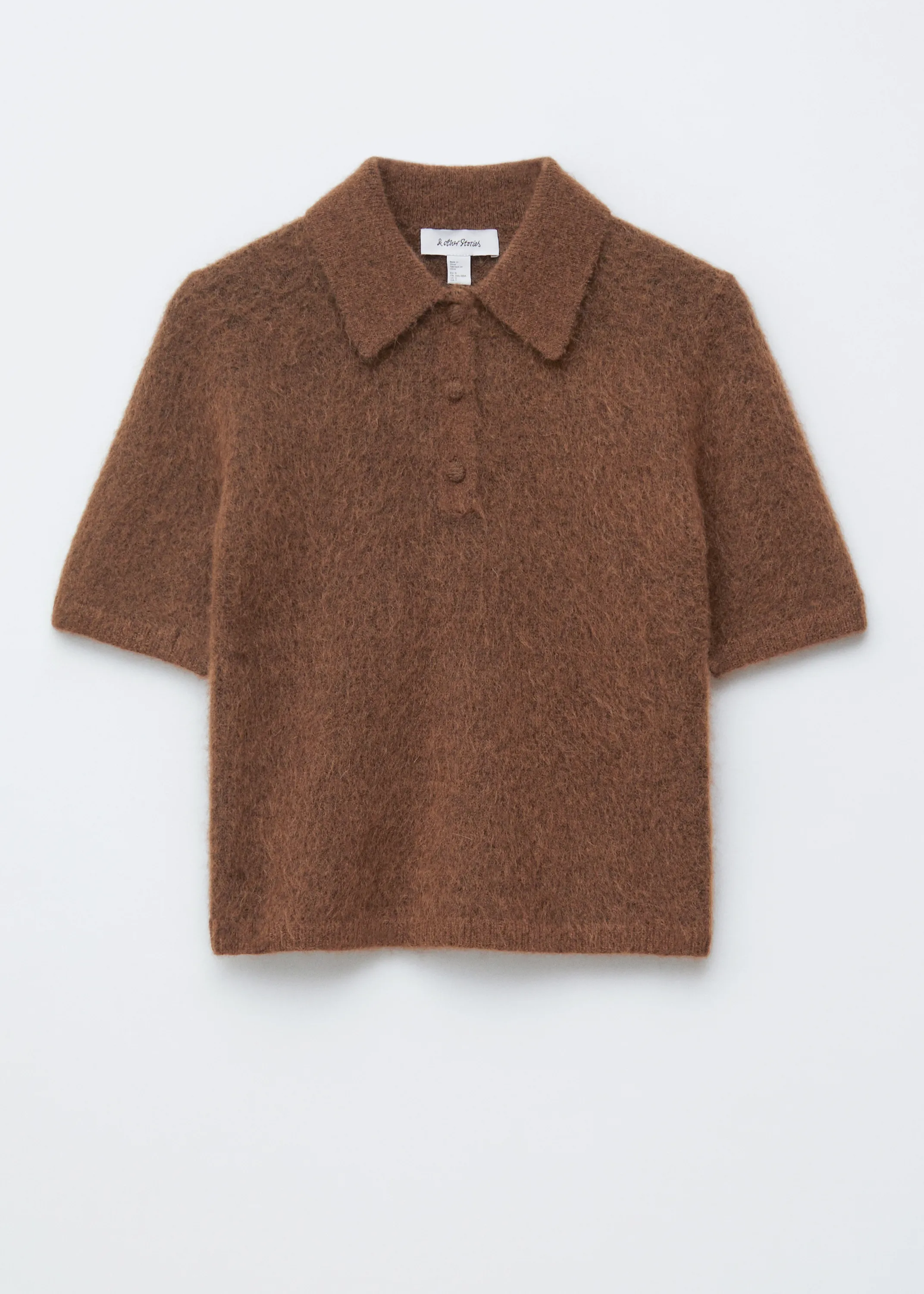 T-shirt polo en maille brossée - Marron foncé