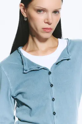 Cardigan ajusté en jersey - Bleu cendré — photo 2