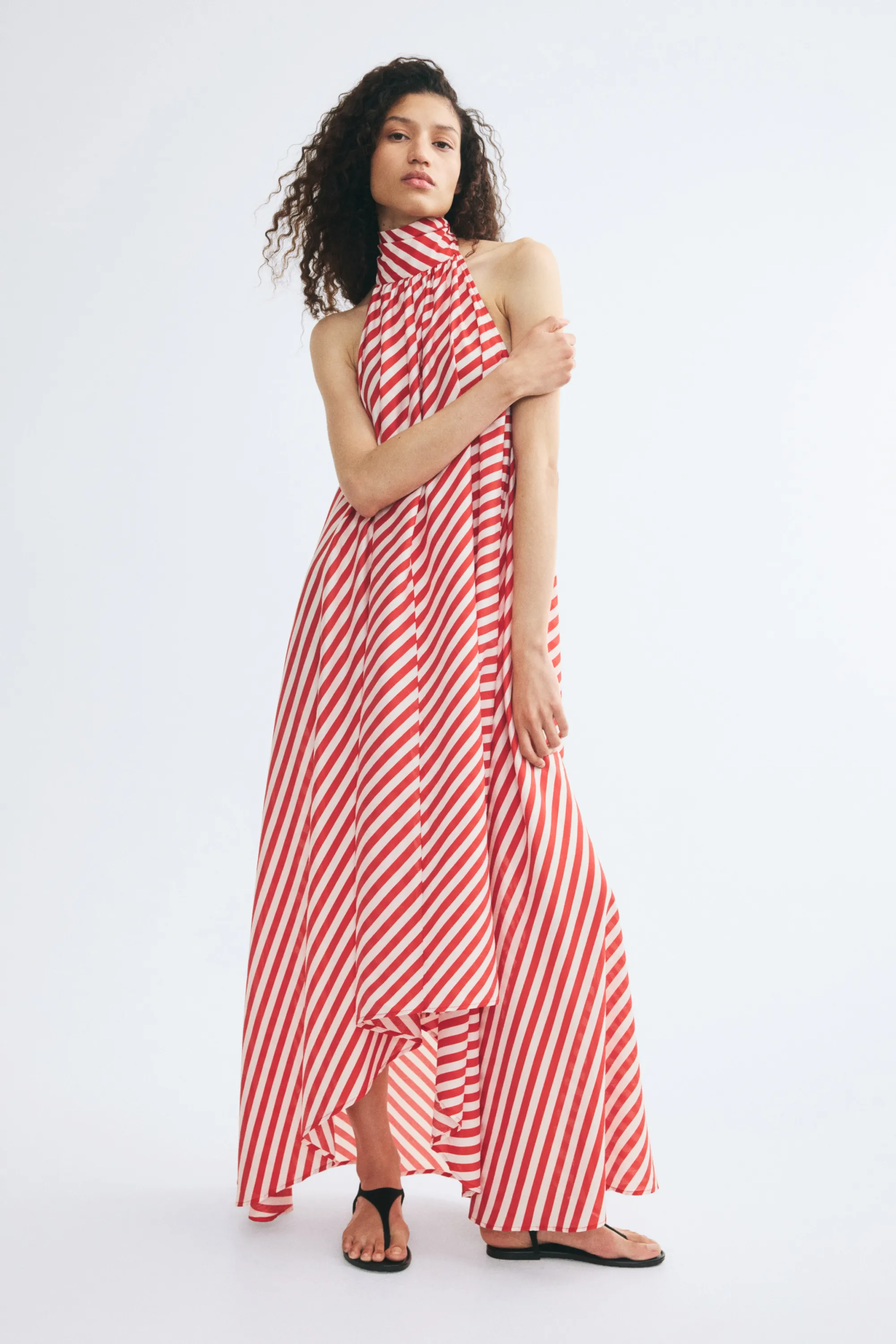 Robe trapèze avec détail à nouer - Rouge/rayé