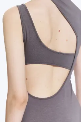 Robe longue à découpes - Gris violet poudré — photo 3