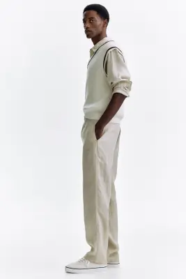 Pantalon Regular Fit en lin - Beige clair — photo 3