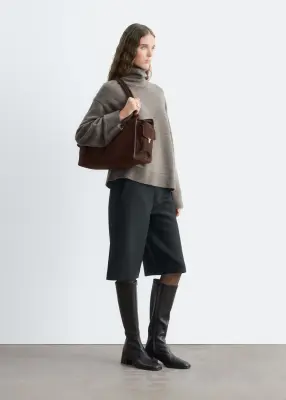 Pull à col roulé en laine et coton - Taupe foncé — photo 5