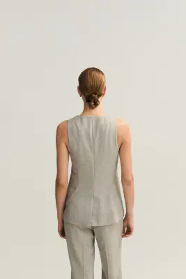 Long gilet sans manches - Beige — photo 3