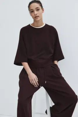 Pantalon avec cordon de serrage et plis - Bordeaux — photo 2