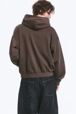 Sweat à capuche zippé ample - Marron foncé — photo 4