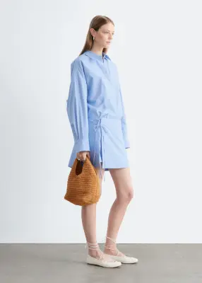 Robe-chemise courte à nouer - Bleu clair — photo 5