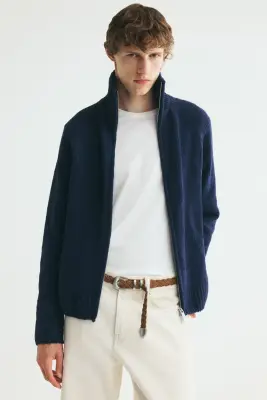 Gilet zippé Relaxed Fit en fil chenille - Bleu foncé — photo 1