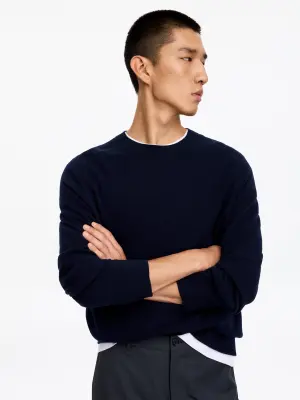 Pull en maille fine en laine - Bleu foncé — photo 4