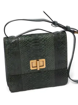 Sac LOUISE large à bandoulière en cuir de python vert anglais Px boutique 2200€ — photo 3