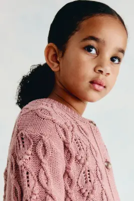 Gilet en maille fantaisie de coton - Rose ancien — photo 2