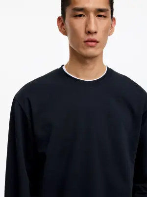 T-shirt à manches longues en maille interlock - Bleu foncé — photo 3