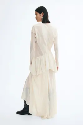 Robe froissée avec volants ruchés - Crème — photo 2