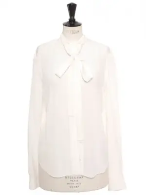 Chemise lavallière noeud au col en soie blanc ivoire Prix boutique 800€ Taille 36 — photo 1