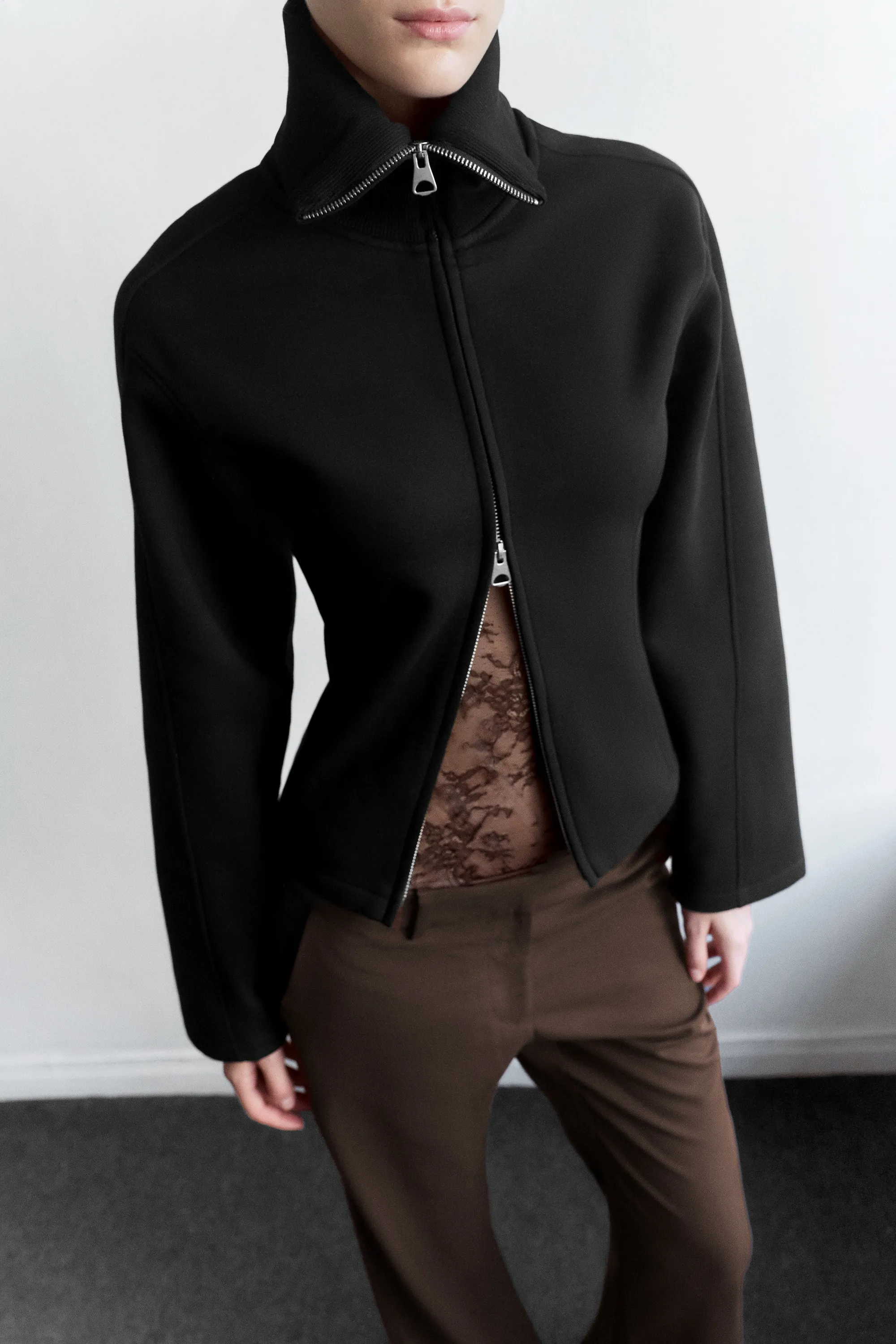 Sweat-shirt ajusté zippé - Noir