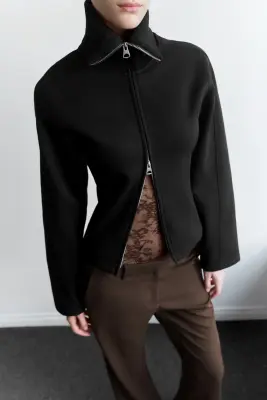 Sweat-shirt ajusté zippé - Noir — photo 1