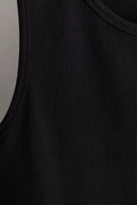 Débardeur côtelé Slim Fit - Noir — photo 4