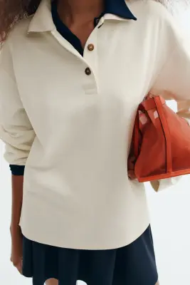 Polo en coton mélangé - Crème — photo 2