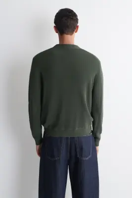 PULL HENLEY EN MAILLE DE COTON - VERT FONCÉ — photo 4