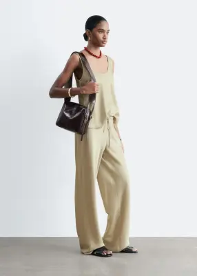 Pantalon en satin à enfiler - Beige — photo 4