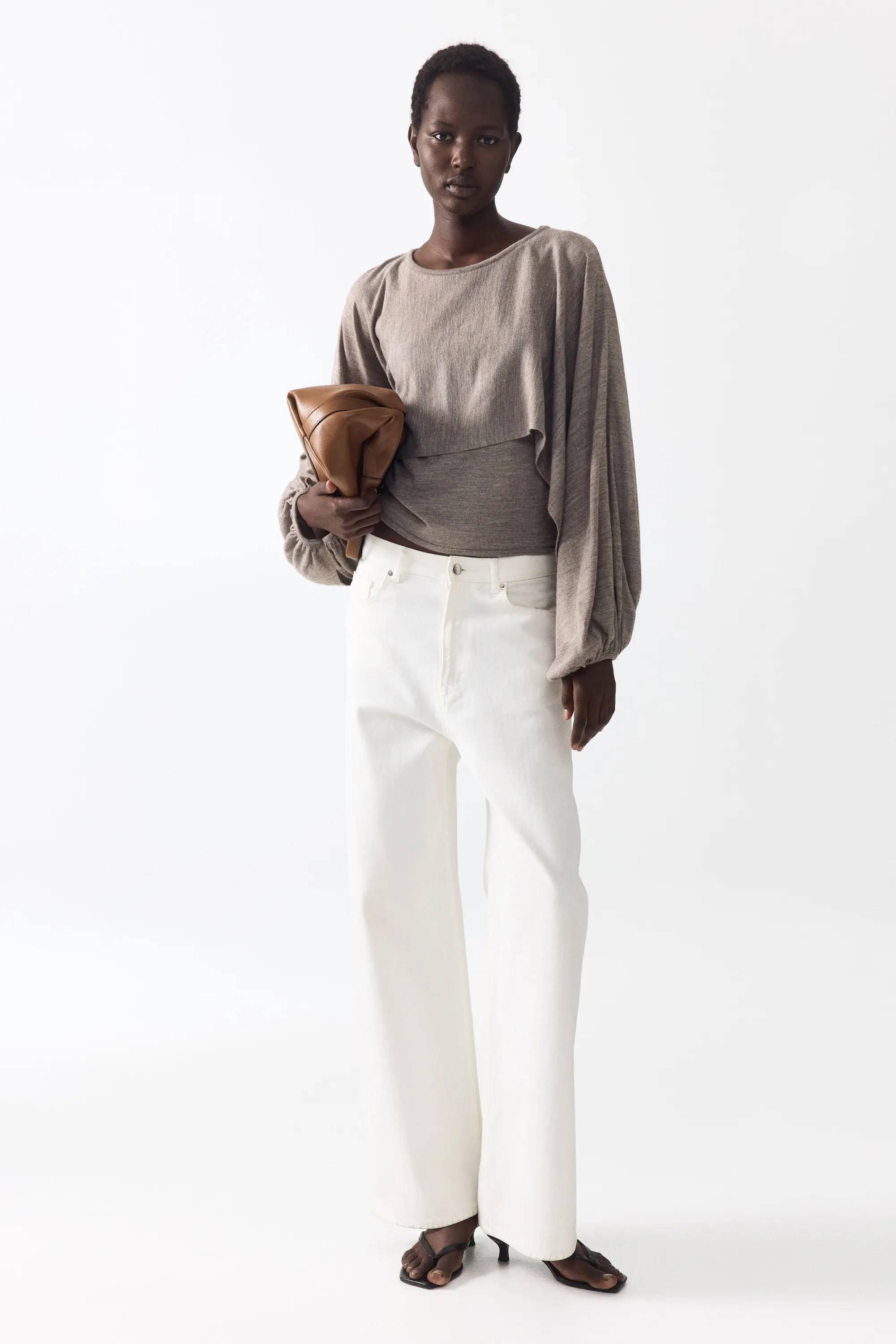 Top superposé en maille fine - Taupe
