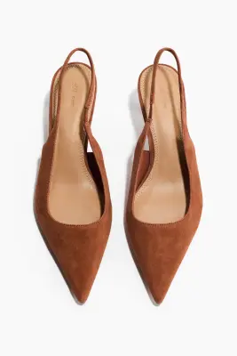 Escarpins en cuir velours avec bride arrière - Marron — photo 2