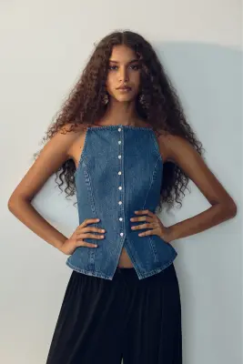 Gilet sans manches en denim - Bleu denim — photo 1