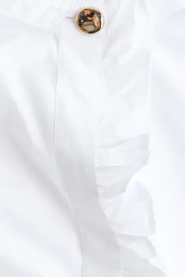 Blouse à volant ruché en coton - Blanc — photo 4