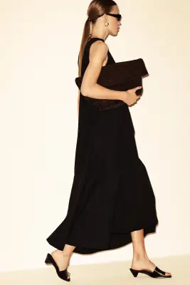 ROBE MIDI EN COTON À OURLET ABAISSÉ - NOIR — photo 4