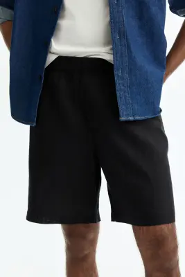 Short Relaxed Fit en lin - Noir — photo 1