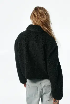 Veste en tissu Teddy bear avec col - Noir — photo 3